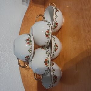 Elegant Floral Teacup Set with Gold Handles